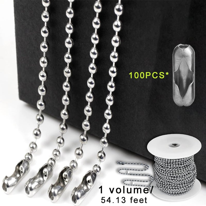 YZDTECH Ball Bead Chain, 55ft Stainless Steel Chain Ball Chain Necklace Bulk with 100 Pieces Matching Connectors Clasps for Jewelry Making, Necklace Hanging, Dog Tag, DIY Crafts - Image 4